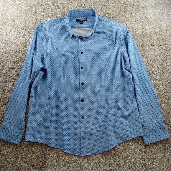 Mizzen+Main Shirt Mens XXL‎ Blue Geometric Leeward Trim Fit No Tuck Performance - Picture 1 of 9